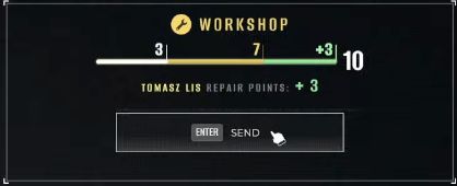Workshop assignment panel: white 3, yellow endpoint 7, green plus 3, target 10, and Tomasz Lis repair points plus 3